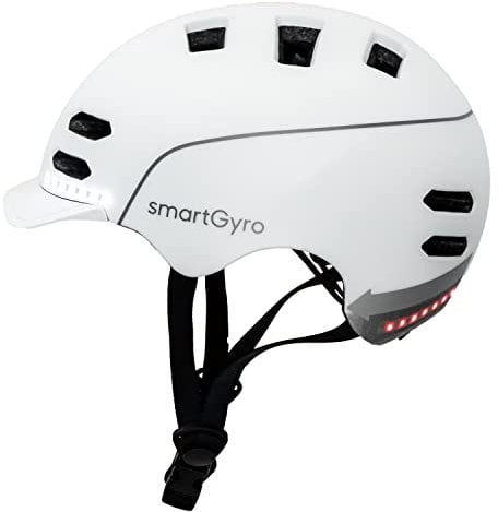 smartGyro Casco Inteligente - Smart Helmet 2 White con luz de Frenado Automática, Tamaño L, EPS + PC, Batería, Visera Delantera, Leds Delanteros y Traseros, Color Blanco