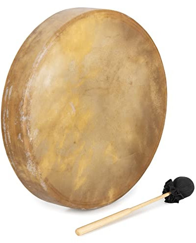 Classic Cantabile TSD-18 Traditionelle Schamanentrommel 18 - Mit Pferdefell bespannt - Durchmesser: 46 cm - Tiefe: 8 cm - Kraftvolle, energetische Wirkung - Mit Halteschlaufe - Inklusive Schlägel