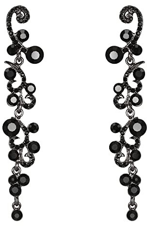 EVER FAITH Mujer Cristal Pendientes Colgante Boda Flor Oleada Negro Tono