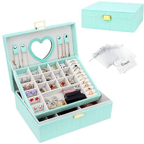 Schmuckkasten, Großer Schmuckkästchen mit Spiege für Damen Mädchen, Samt Schmuckbox Schmuckschatulle Groß Schmuck Organizer für Ringe Ohrringe Armbänder Halsketten, Minzgrün
