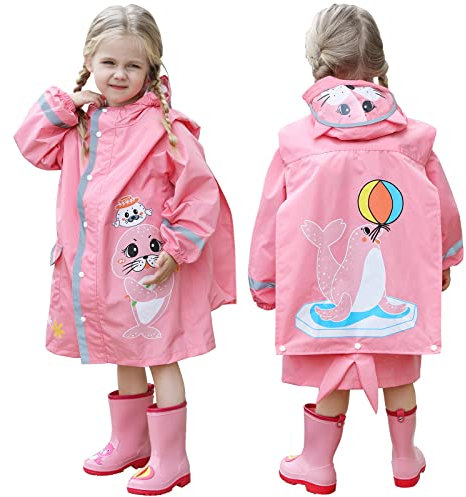 Hovkib Poncho Antipioggia per Bambini - Giacca da Pioggia per Bambine Impermeabile Cappotto di Pioggia Leggero Abbigliamento Antipioggia Portatile Mantella Antipioggia 2-10 Anni