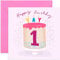 Old English Co. Karte zum 1. Geburtstag für Babys mit Umschlag – lustige rosa Geburtstagskuchen-Grußkarte für Babys – Karte zum ersten Geburtstag