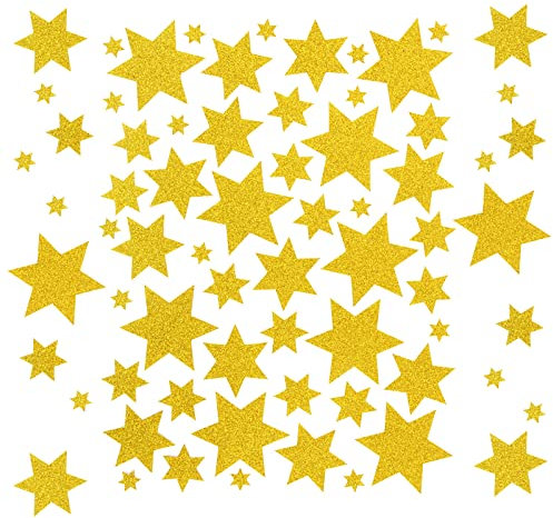 250 Stk. Sterne Aufkleber Glitzer Sticker Gold Weihnachtssticker Weihnachtsaufkleber Weihnachtsdeko Selbstklebend zum Basteln DIY Geschenke Deko für Weihnachten Hochzeit Geburtstag (Gold)