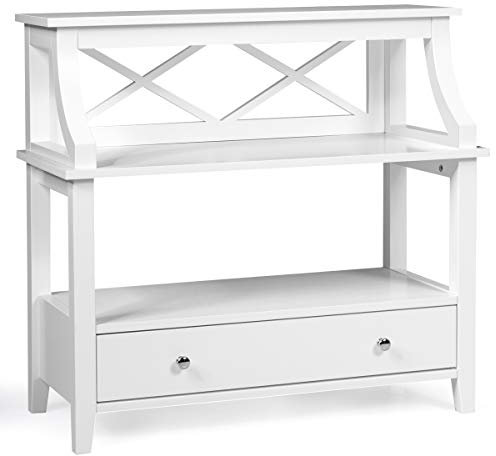 COSTWAY Console Table, Wooden Narrow Hall Desk Sofa Side Table with Drawer and Open Storage Shelves, X-Shaped End Display Accent Table for Living Room Bedroom Entryway Hallway (White)