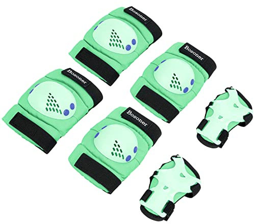 BOSONER Knieschoner Kinder Schoner Inliner Protektoren 6er Set Schützer Inliner Inline Skates Knie Und Ellenbogenschützer Schutzausrüstung Knieschützer Skateboard (12#Grün, M (6-15Jahre))