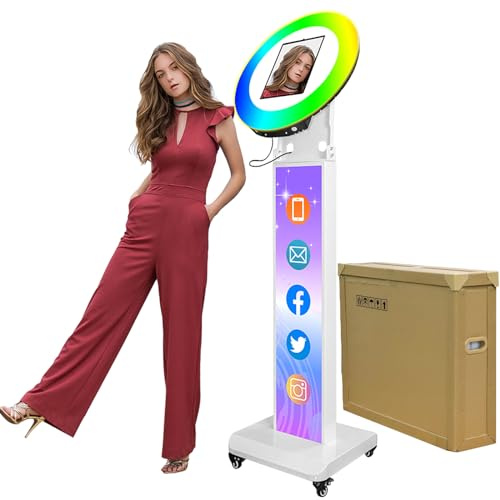 HITUGU Tragbare Fotokabine für iPad 25,9 cm, 27,7 cm, 27,9 cm, 32,8 cm, Metallgehäuse, Selfie-Station, Photobooth-Maschine, RGB-Ringlicht, kostenloses individuelles Logo, Fernbedienung, für Partys,
