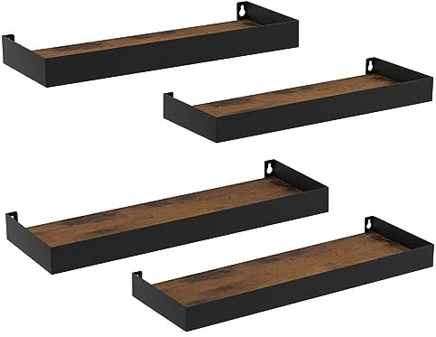 RLAVBL Juego de 4 tamaños de estanterías rectangulares de Pared de Madera y Metal con estantes flotantes de diseño Industrial para decoración y Almacenamiento en la Cocina, el baño y el salón.