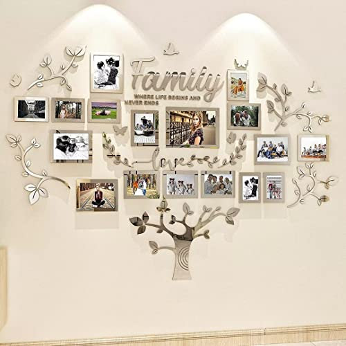 Baum Stammbaum Wandsticker Wohnzimmer - 3D DIY Wandsticker Wall Stickers Wanddeko Deko Wandtattoo Baum für Wohnzimmer Schlafzimmer Bilderrahmen 15x20 10x15 Fotowand(Silber 146 * 207cm)