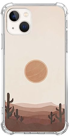 Cozmaison Boho Desert Sun Cactus Case Compatible with iPhone 13, Minimalist Aesthetic Case for iPhone 13, Trendy TPU Bumper Phone Case Cover