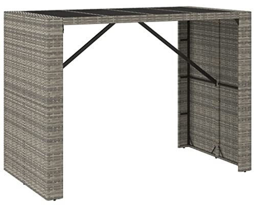 vidaXL Bartisch mit Glasplatte Outdoor Garten Terrasse Küche Bar Festival Party Bistro Stehend Frühstück Pub Tisch Grau 145x80x110cm Poly Rattan