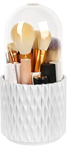 WAFJAMF Makeup Organiser Brush Holder 360 Rotating Cosmetics Organizer Large Capacity Storage Box for Vanity and Bathroom 5 Slot Makeup Brushes Cup - Luxury Style - Water Wave-White