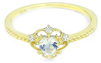 Ayoiow Ehering Damen, Eheringe Damen Gold 585 mit Herz Mondstein Ring Weiß Größe 51 (16.2)