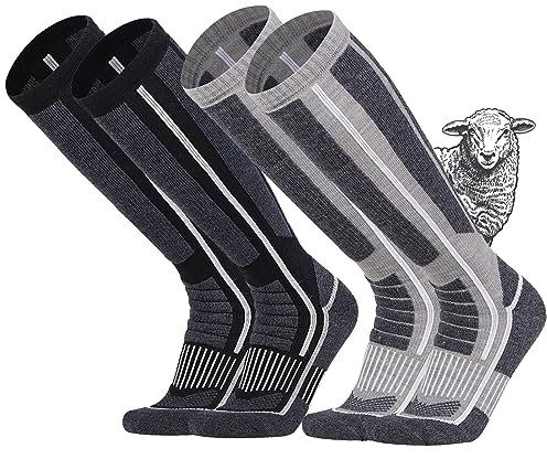 TFCIOD Skisocken für Herren Damen 2er Pack, Dicke 50% Socken Merinowolle, Warme Wintersocken, Rutschfest Thermosocken Herren, Atmungsaktive Skistrümpfe für Winter, Snowboarden (37-44)