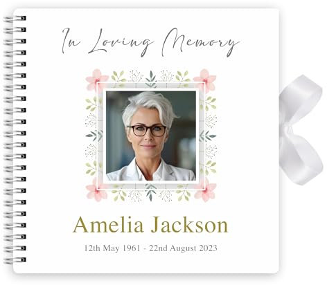Floral Personalised Funeral Condolence Memory Book of Life - Bespoke Memorial Guest Book Hardcover - Guestbook for Celebration of Life Memorial Service