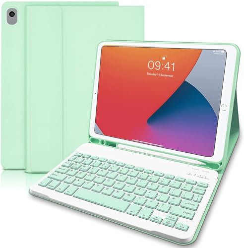 Case with Keyboard for iPad 9 Generation 10.2 inch, (UK Layout) Keyboard Case for iPad 9th Generation 2021 / 8th Gen 2020 / 7th Gen 2019 with Pencil Holder,Keyboard for iPad 9th Generation 10.2, Green