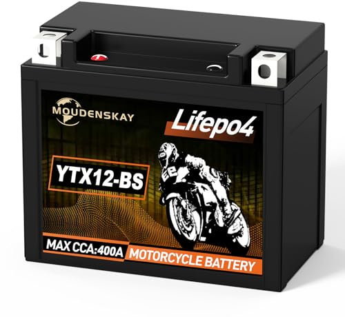 MOUDENSKAY Batterie de moto au lithium Batterie de sports motorisés au lithium 12V avec BMS (YTX12-BS 12,8V 5Ah 400CCA) Batterie de démarrage de moto LiFePO4 pour motos,VTT,UTV etc