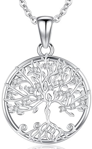 Friggem Baum des Lebens Halskette 925 Sterling Silber Mutter Halskette Lebensbaum Anhänger Kette Geschenke für Mama Tochter Schwester (Lebensbaum-B)