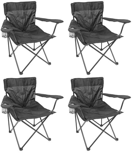 Harbour Housewares Folding Camping Chairs - Black - Pack of 4 - Canvas Outdoor Lawn Seat for Picnic, Garden, Beach, Hiking, Fishing