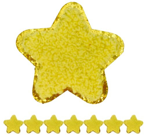 8 PCS 2.3 inch Star Chenille Patches, Self Adhesive Patches for Clothing, Embroidered Patches for Bags,Iron on Patches for Hats, Patches for Backpacks, Patches for Jeans.(Yellow)