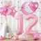 Luftballon 12. Geburtstag, Pastell Rosa Folienballon 101cm Zahl 12 mit Herz Stern Ballon, 40'' Hell Pink Zahlen 12 Ballon Geburtstagsdeko für Mädchen Frau Valentinstag Jubiläum Deko, Fliegt mit Helium