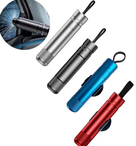 Rompivetro, Rompivetro con martello di sicurezza, Rompivetro per auto, Rompivetro con martello di sicurezza per auto e taglierina per cintura di sicurezza di emergenza (4 pezzi)