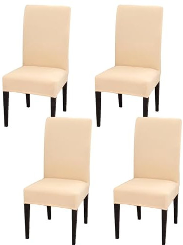 Gluhbirnen Stuhlhussen 4er Set, Stretch Abnehmbare Waschbar Stuhlbezug, Hussen für Stühle, Stuhlbezug Sitzfläche, Geeignet für Hotels, Bankette, Restaurants, Familien, Beige