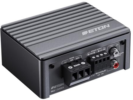 ETON PA 2 – ultra kompakter 2 Kanal Verstärker, leistungsstarke digitale Micro Endstufe für Autos und Reisemobile, Class D Amp mit 2 x 85 Watt