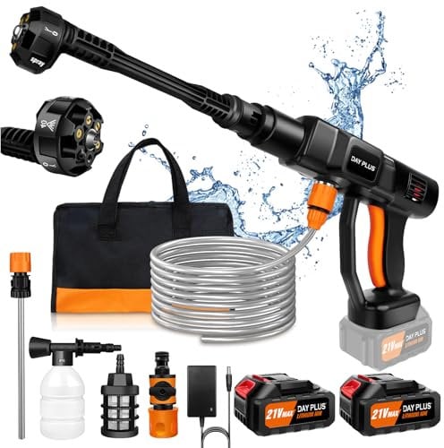 Cordless Pressure Washer 6000mAh Car Wash Machine, 21V 45 Bar/652 PSI Portable High Pressure Water Gun, Car Wash Spray Gun with Foam Generator, Water Gun Spray Cleaner Car Washing Machine
