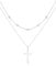 FANCIME Layered Kette Damen mit Kreuz Anhänger, 14K Weißgold Vergoldet Personalisierte Zarte Mehrreihige Halskette, 925 Sterling Silber Halskette Schmuck für Damen Mädchen