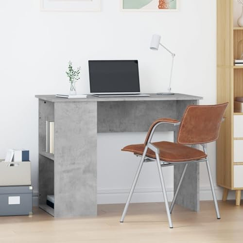 Bulliing Scrivania Grigio Cemento 100x55x75 cm in Legno Multistrato,Scrivania con Libreria Tavolo da Lavoro Porta Pc Computer Struttura e Piano in Legno MDF Arredamento Casa Ufficio Cameretta