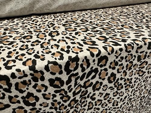 Sweatshirtstoff, French Terry, Loopback, Leopardenmuster, Steinfarben, Meterware