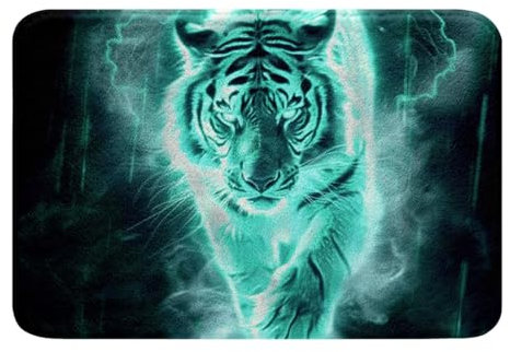 Loussiesd Tiger Badematte 50x80cm Kinder Blitz Badematte für Duschraum Wildlife Badteppiche Waschbar Bluish Waschbar Dekor Badvorleger