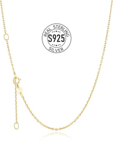 Silvora Einfache Damen Panzerkette Gold 1.5mm breit Dünne Panzerkette Silber 925 Gliederkette Gold ohne Anhänger Goldkette 55cm+5cm lang Ankerkette