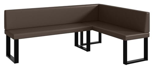 MEBLINI Eckbank für Esszimmer - Küchenbank - Essecke - Sitzecke Küche - ERIC - U-Beine 142x196x87cm Rechts - Braun Kunstleder