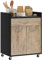 HOMCOM Carrello da Cucina Portavivande per Microonde con Cassetto e Armadietto, Isola per Cucina in Legno con 4 Ruote e Ripiano Regolabile, 60x40x77 cm, Nero e Grigio