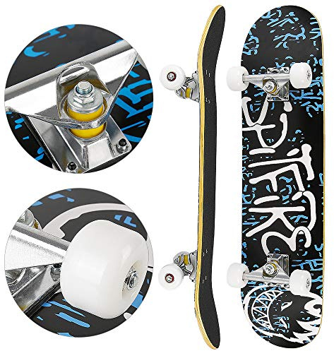 Planche à roulettes 7 Couches de Planches Planche de Skate complète en Bois d'érable Longboards d'extérieur pour Adolescents Adultes débutants Skateboard