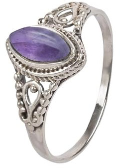 mantraroma Damen Ring Silber mit Stein Amethyst Edelstein lila dezent verspielt