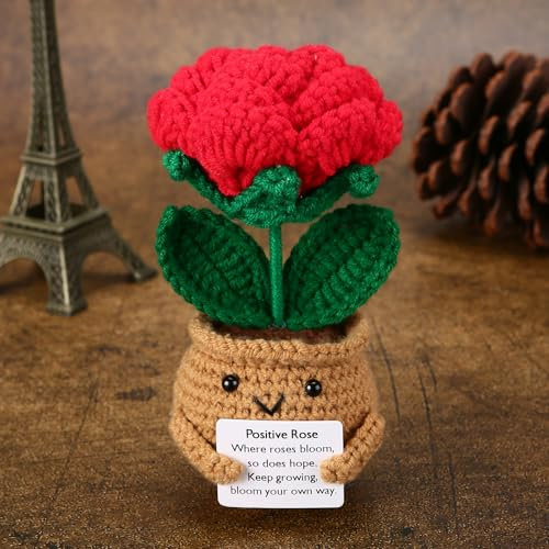 Mini Cute Positive Ross Crochet Thank You Crochet Gift Teacher Appreciation Gift Christmas, Birthday Best Friend,Teacher, Sister, Mom Gifts (Rose)