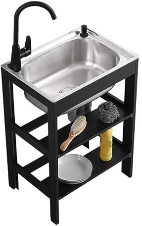 MTSYXYM Lavandino da Esterno,Lavandino autoportante,con Il Rubinetto,per Garage, Ristorante, Cucina.(48x35x75cm)