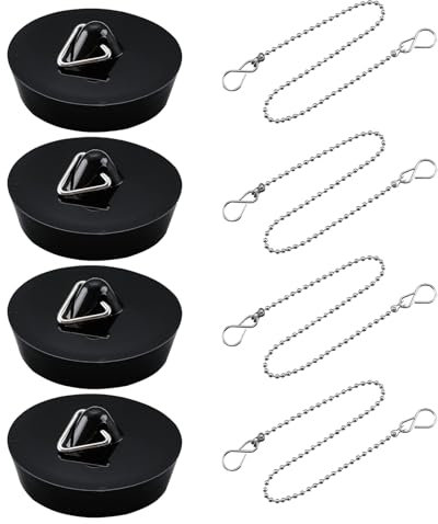 4 Stücks Abflussstopfen Badewannenstöpsel aus Rostfreiem Edelstahl mit Robuster Kette, Universell für Waschbecken and Badewanne, Ideal für Haushalte Badezimmer Küche 