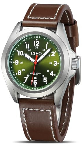 CIVO Uhren Herren Lederarmband Analog: Herrenuhr Wasserdicht Quarz - Armbanduhr Herren Grün Zifferblatt für Sport Outdoor