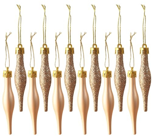 HERZWILD 16pcs weihnachtsbaumschmuck Glitter eiszapfen eistropfen 9cm kleine kunststoffen Christbaumschmuck Deko Weihnachten Christbaumkugeln Weihnachtsbaum (Champagne Gold)
