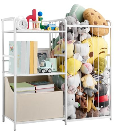 VEVOR Kids Bookshelf and Stuffed Animal Storage, Toy Storage Organizer, 2-Tier Book Shelf with Fabric Toy Chest, Toy Storage for Kids Room, Living Room, Entryway, Nursury, Preschool, White