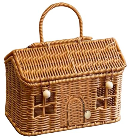 Bkljkf Rattan Aufbewahrungskorb,Vintage Hausform Wohndekoration,Dekorative Weidenkörbe Stoffbehälter | Für Badezimmer Wäsche Kinderzimmer Spielzeug Toilettenartikel Camping Hochzeit Picknick