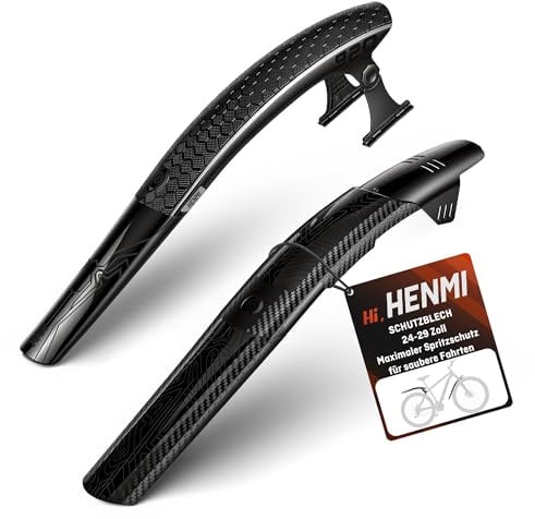 HENMI Fahrrad Schutzblech Set für Vorne & Hinten– Werkzeuglose Montage & Sportliches Design, universeller Mountainbike Spritzschutz für Fahrräder 24–29 Zoll