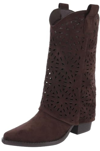 Ital Design Damen Stiefel mit Reißverschluss und Blockabsatz, spitze Form