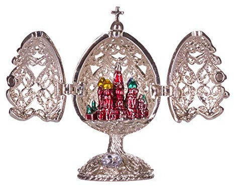 Fabergé-Stil geschnitzt Ei mit Kirche des Erlösers auf Blut 6,5 cm silber Farbe