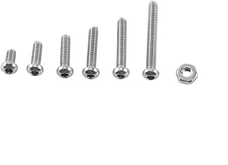 250 Stück M2 Schrauben Set, Sechskantschraube Schraube mit Muttern A2 Edelstahl Sechskopf Schrauben Sortiment, Vollgewinde, Normallack(B: Knopfkopf)