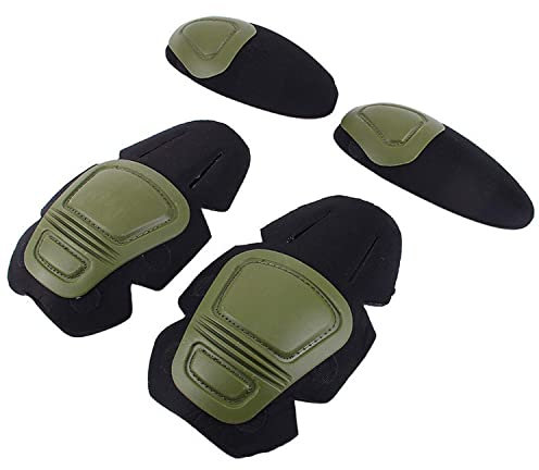 YFZCLYZAXET Taktische Knie- und Ellenbogenschützer für Paintball, Airsoft, Kampfuniform, Militäranzug, 2 Knieschützer und 2 Ellenbogenschützer/Set, Grün