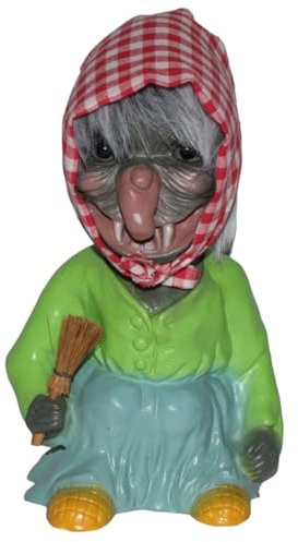 RAKSO Souvenir Wackel Figur Hexe groß Wackelfigur Deko Sammlerfigur Original mit beweglichem Kopf H 22 cm